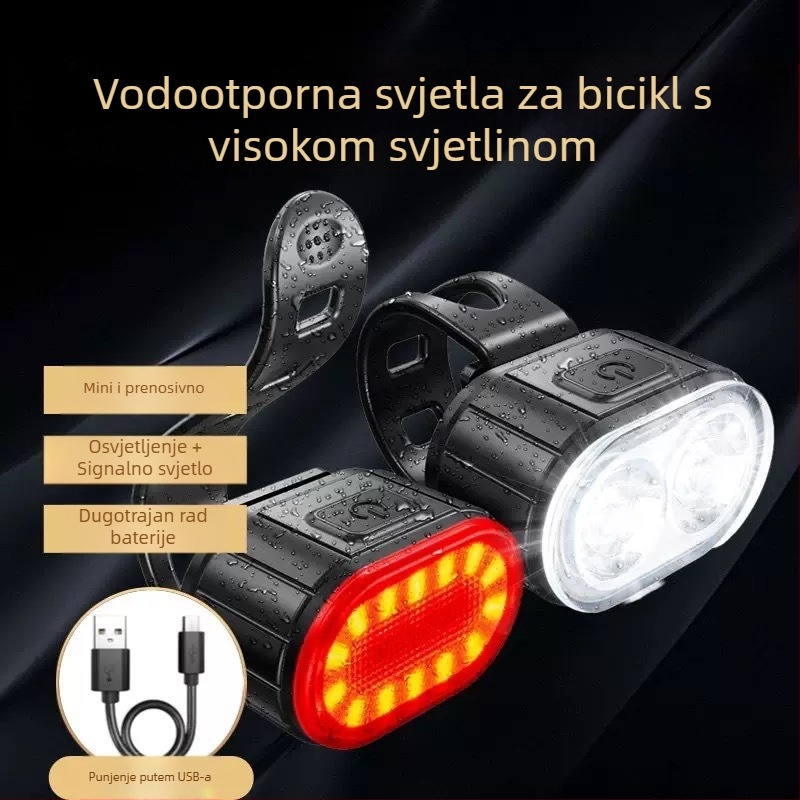 Set prednje i stražnje svjetlosti za bicikl, punjiva, visoka svjetlost, za planinski bicikl i noćnu vožnju, model Z061-a