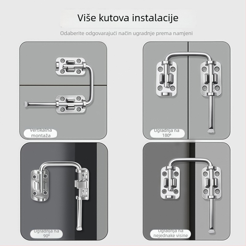 Brava za vrata od cinka legure, bez bušenja, protiv krađe, tip A zasun, univerzalni model, elektroplatični premaz