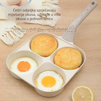 Tiganj za jaja sa četiri pretince, neprijanjajući premaz, aluminijska legura, višeslojno dno, pogodan za običan štednjak.