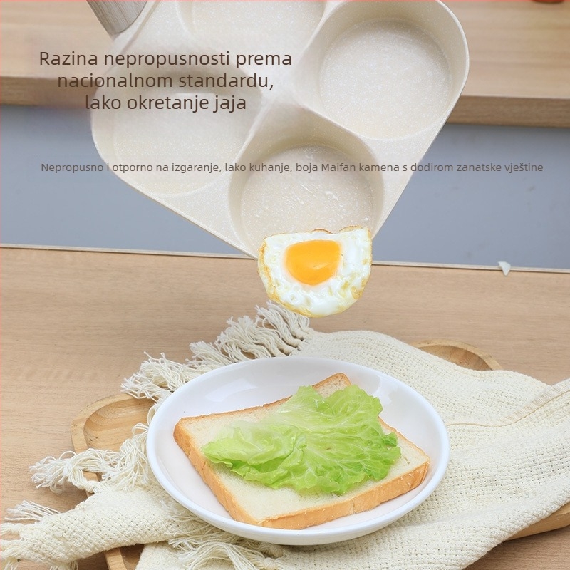 Tiganj za jaja sa četiri pretince, neprijanjajući premaz, aluminijska legura, višeslojno dno, pogodan za običan štednjak.