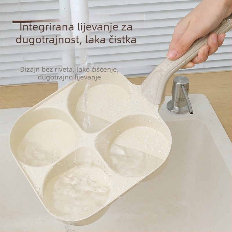 Tiganj za jaja sa četiri pretince, neprijanjajući premaz, aluminijska legura, višeslojno dno, pogodan za običan štednjak.