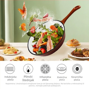 Emajlirani lijevani čelični tiganj, debeli emajl, neprijanjajući, kompatibilan s indukcijom i plinskom pločom, bez poklopca, moguć ispis logotipa