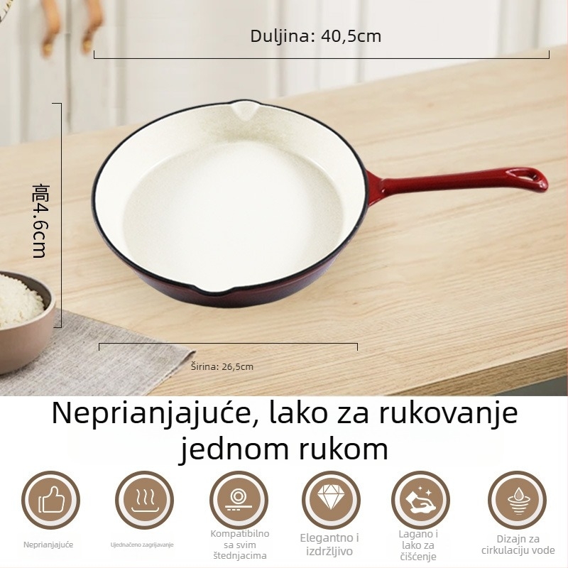 Emajlirani lijevani čelični tiganj, debeli emajl, neprijanjajući, kompatibilan s indukcijom i plinskom pločom, bez poklopca, moguć ispis logotipa