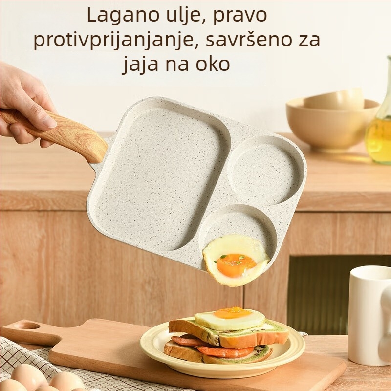 Tiganj za jaja, non-stick, aluminijska lega, višefunkcionalan, 3-u-1 doručak tiganj, 250 g; višeslojno dno
