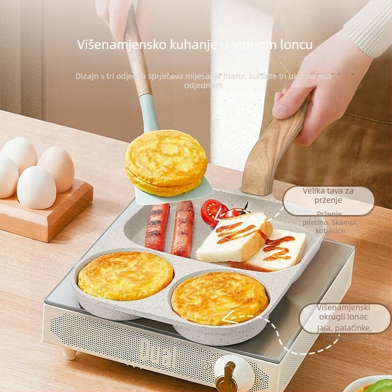 Tiganj za jaja, non-stick, aluminijska lega, višefunkcionalan, 3-u-1 doručak tiganj, 250 g; višeslojno dno
