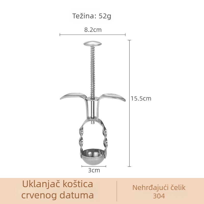 Odvojivač koštica voća — 304 nehrđajući čelik, kuhinjski alat za uklanjanje koštica iz jujube i trešanja; kategorija: voćni delić; uvedeno 2022.