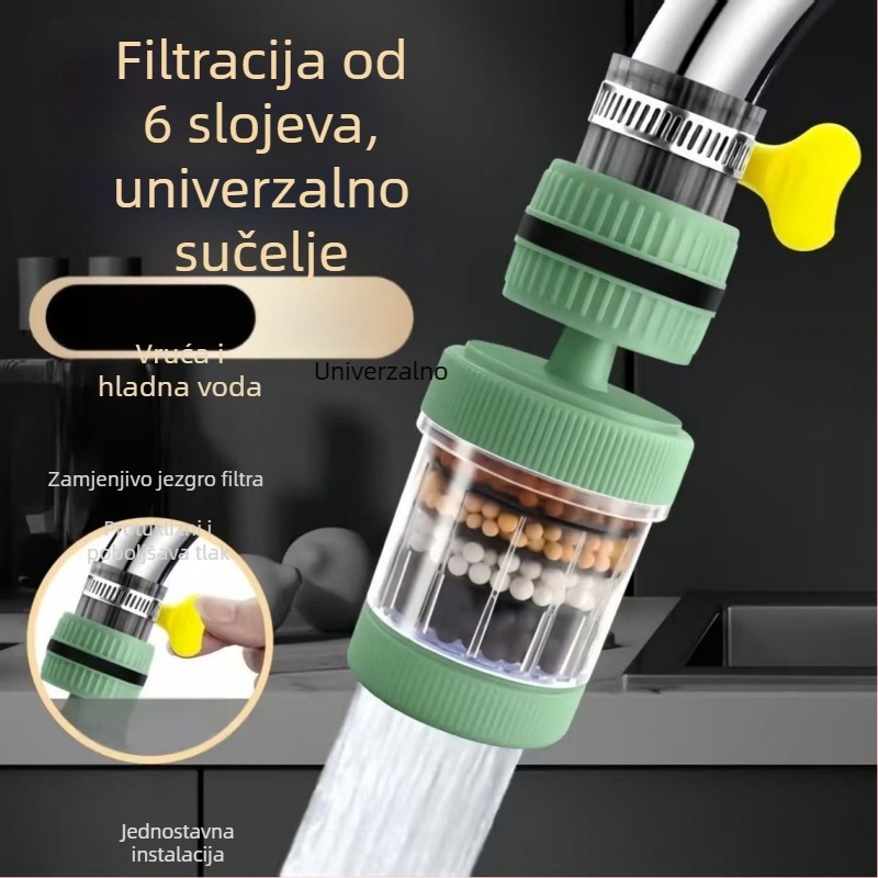 Okretni filter za slavinu s produžetkom, anti-prskanje, kuhinjski pročišćivač vode, univerzalna glava tuša; materijali PP, PS, PVC