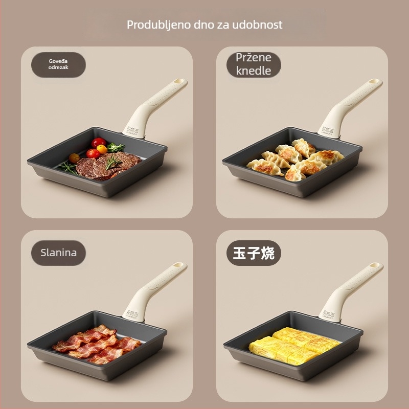 Tamagoyaki tava s titanijskim premazom, kvadratna non-stick tava s dvostrukim dnom, pogodna za sve vrste štednjaka