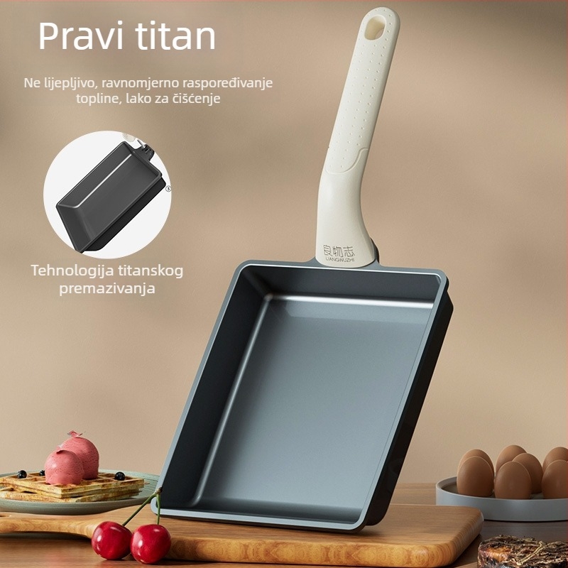 Tamagoyaki tava s titanijskim premazom, kvadratna non-stick tava s dvostrukim dnom, pogodna za sve vrste štednjaka