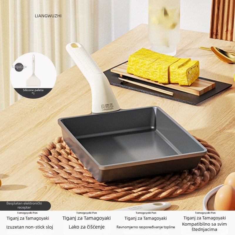 Tamagoyaki tava s titanijskim premazom, kvadratna non-stick tava s dvostrukim dnom, pogodna za sve vrste štednjaka