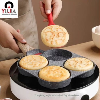 Tiganj za jaja s 4 otvora, aluminijska legura, neprijanjajuća površina, model YUJIA-4K004, pogodan za opće kuhanje