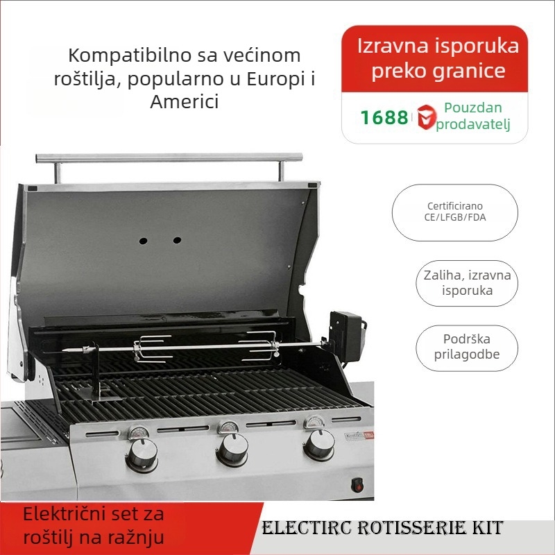 Prijenosni električni roštilj od nehrđajućeg čelika s kompletnim alatom, motor 4W