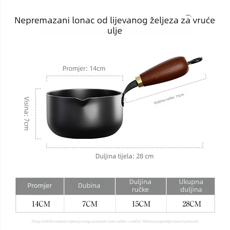 Lonac za zagrijavanje ulja s dugačkom drškom, mali željezni tava za bebinu hranu
