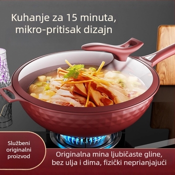 Wok s nelepivim premazom bez fluora, trostrukim dnom, aluminijskim tijelom, staklenim poklopcem, kompatibilan sa svim pločama štednjaka