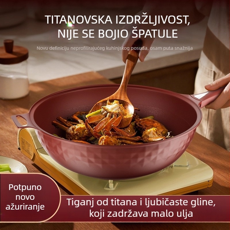 Wok s nelepivim premazom bez fluora, trostrukim dnom, aluminijskim tijelom, staklenim poklopcem, kompatibilan sa svim pločama štednjaka
