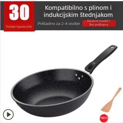 Wok od Maifan kamena, neprijanjajući, plosno dno, lijevano željezo, pogodan za indukciju i plinsku ploču