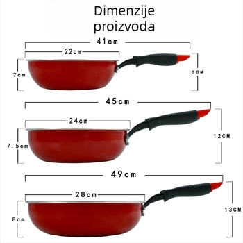 Wok tiganj s nehrđajućim premazom, tijelo od nehrđajućeg čelika 304, dno od aluminija, dubina 7–8 cm