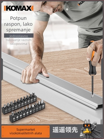 Set odvijača od ugljičnog čelika s mehanizmom zatezača (ratchet) i višebitnim opcijama, uključuje verzije 19-u-1 i 9-u-1 te električni odvijač od 3,6 V s magnetnim bitovima