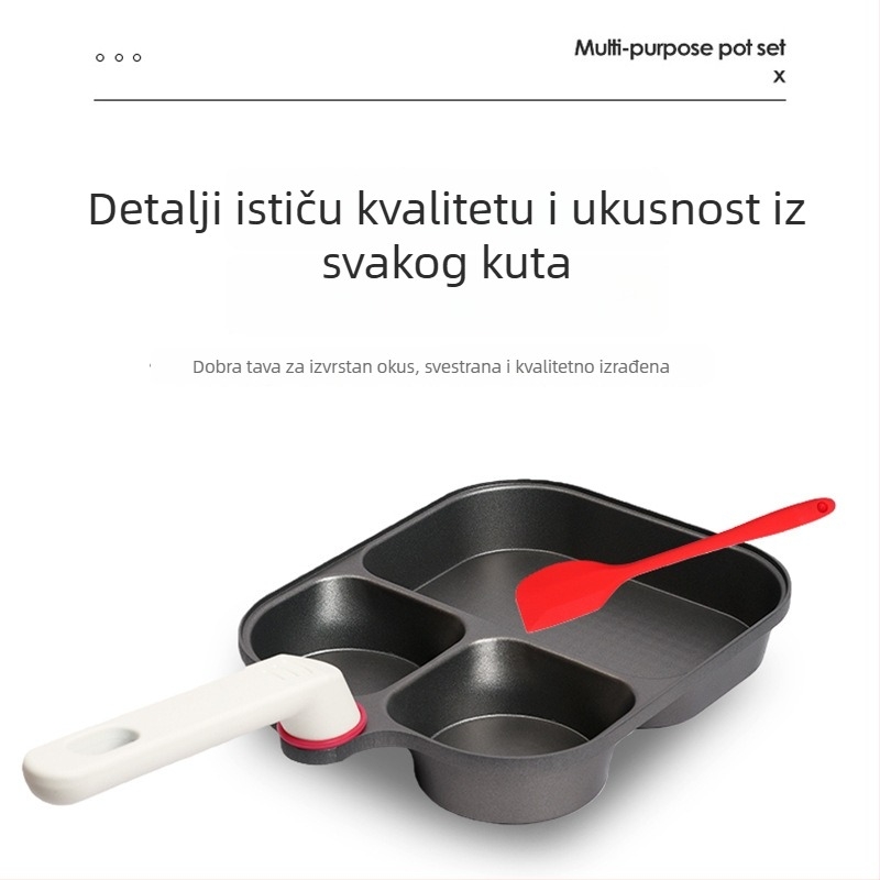 Trojfunkcionalna tava za doručak s neprianjajućom površinom, aluminijska legura, višeslojno dno, dubina 4 cm