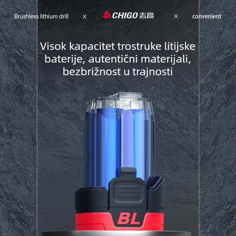 Beščetkasta bežična bušilica - 18-21V, pištolna drška, neprekidna regulacija brzine, samouzamljivajući čahur, naprijed/natrag