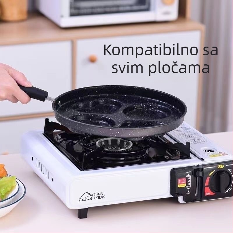 Tiganj za omletu s 4 rupe, neprianjajuća površina, od finog željeza, modern minimalistički stil