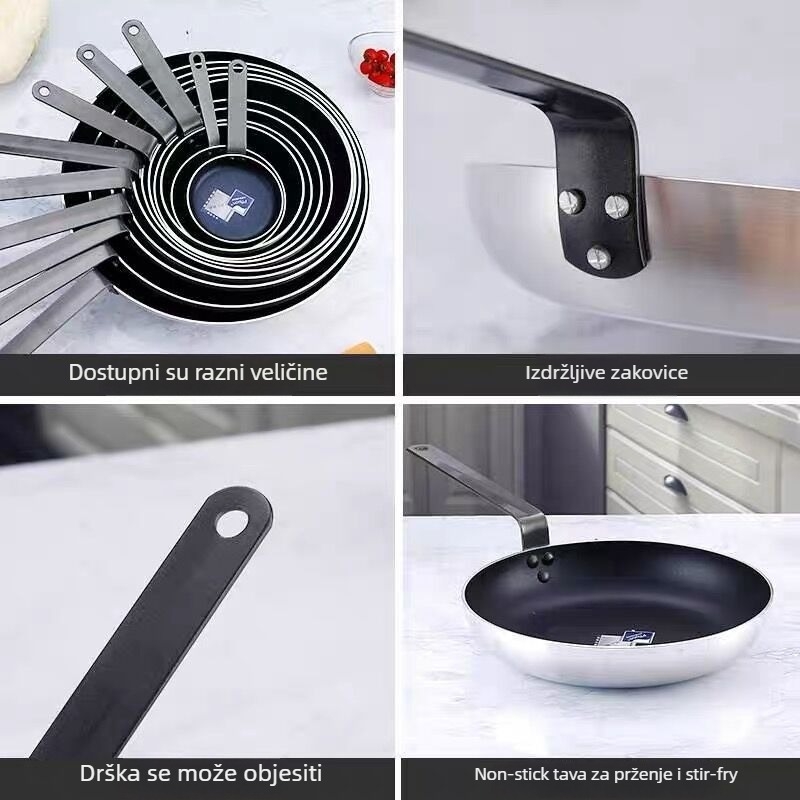Ekstra debeli tiganj od aluminijske legure, neprijanjajući premaz, plosno dno s dvostrukim dnom, kompatibilan s indukcijom i plinskim štednjakom, za jaja, knedle, steak i palačinke.