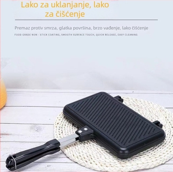 Tava za sendviče i toaste s dvostrukim prugama, neprijanjajuća, pogodna za plinske ploče, model Sj-010201, aluminijska legura, 0,6 kg