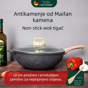 Wok s Maifan kamenom i premazom protiv lijepljenja, stakleni poklopac, model DY-1886, aluminij, dubina 11 cm, težina 2,2 kg