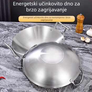 Wok od nehrđajućeg čelika 201, bez sredstva, s dvije ručke, konkavna površina, dubina ≥8 cm