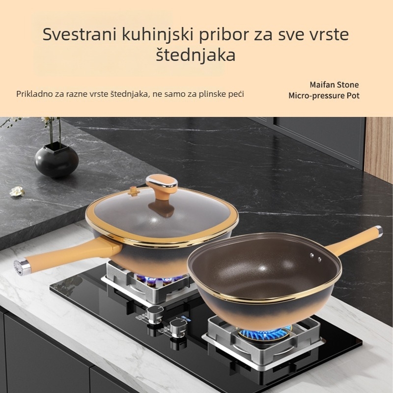 Wok s titanijskim premazom, neprianjajući, nehrđajući čelik tijelo s staklenim poklopcem, kompatibilan s plinskim i indukcijskim pločama