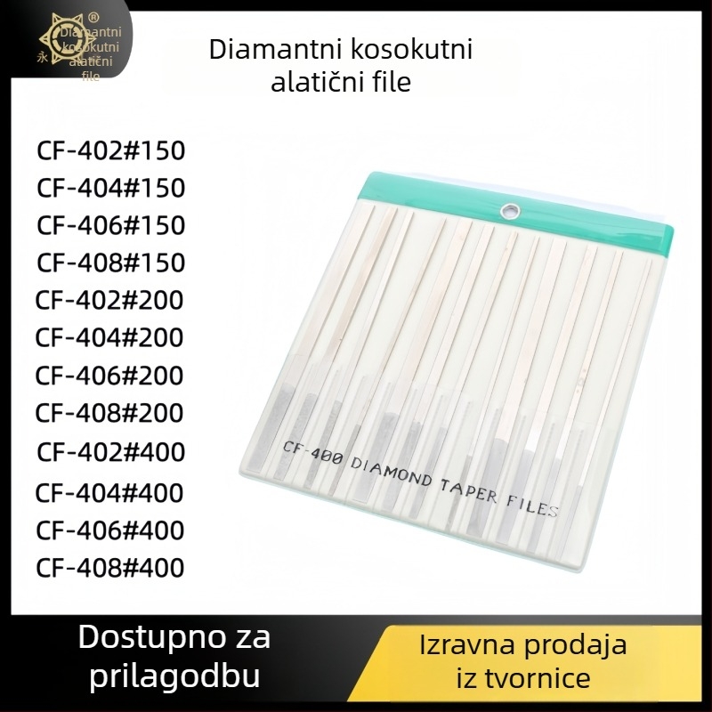 Set dijamantnih ploščatih fajlova, srednji zub, jednoslojni abraziv, za nemetale bez željeza