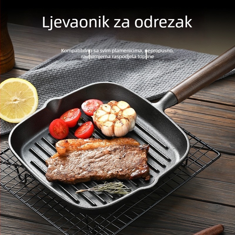 Lijevani tiganj za bisteke, kompatibilan s indukcijom, neprijanjajućim premazom, jednostavan za čišćenje, model NPJG-001