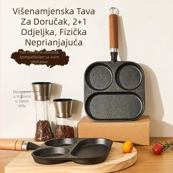 Ljevana tava za jaja s tri-u-jednom funkcijom i kalupom za hamburger, neprijanjajući premaz, kompatibilna s plinskim i indukcijskim pločama