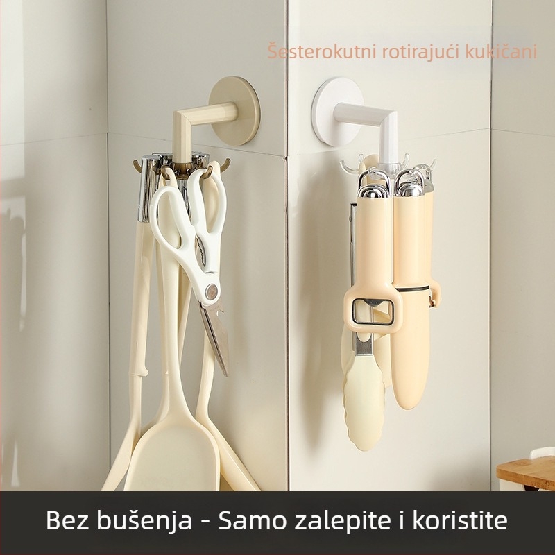 Zidni rotirajući organizator kuhinjskih alata (plastika; modernog stila; zidna montaža bez bušenja)