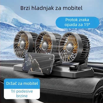 Automobilski ventilator s dvostrukom glavom za unutrašnjost (hlađenje; silikon kućište; napajanje 5V/12V/24V)