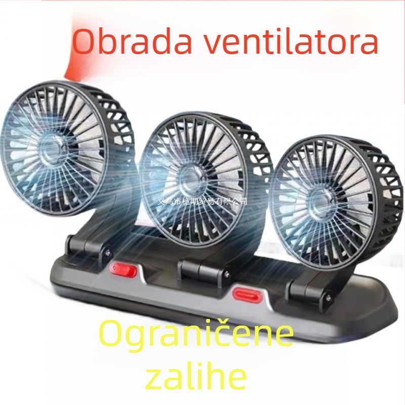 Automobilski ventilator s dvostrukom glavom za unutrašnjost (hlađenje; silikon kućište; napajanje 5V/12V/24V)