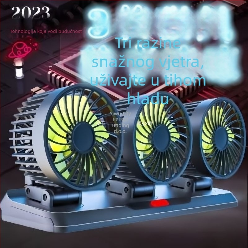 Automobilski ventilator s dvostrukom glavom za unutrašnjost (hlađenje; silikon kućište; napajanje 5V/12V/24V)