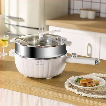 Električni wok s dugačkom drškom za kućnu upotrebu, 1500W+, za 2-3 osobe, višenamjenski: para, prženje, kuhanje, dinstanje, upravljanje gumbom