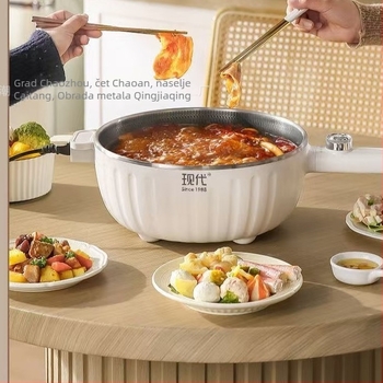 Električni wok s dugačkom drškom za kućnu upotrebu, 1500W+, za 2-3 osobe, višenamjenski: para, prženje, kuhanje, dinstanje, upravljanje gumbom