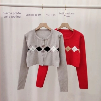 Ženski kardigan s 3D uzorkom dijamanta, dvodijelni set, dugi rukav, materijal od core-spun pređe s 30–50% elastana