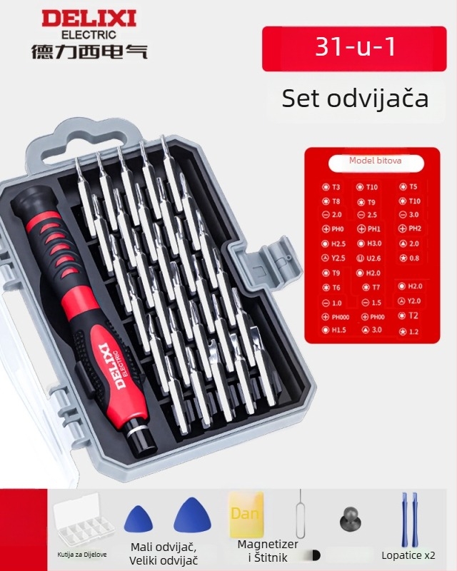 Premonition višefunkcionalni set odvijača od karbonskog čelika za kućnu elektroniku – rastavljanje mobitela i prijenosnih računala, čišćenje prašine; verzije: 21-in-1, 31-in-1, 33-in-1, 34-in-1