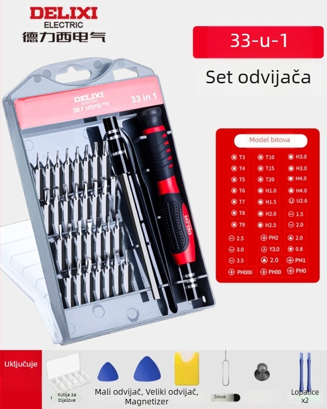 Premonition višefunkcionalni set odvijača od karbonskog čelika za kućnu elektroniku – rastavljanje mobitela i prijenosnih računala, čišćenje prašine; verzije: 21-in-1, 31-in-1, 33-in-1, 34-in-1