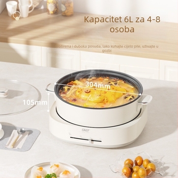 Split-type električni lonac za kuhanje, 1500W, kapacitet preko 6L, unutarnja posuda s premazom protiv ljepenja, višenamjenski: para, dinstanje, prženje, kuhanje, dinstanje; zaštita od suhog zagrijavanja