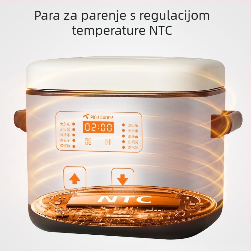 Električni lonac s podignutim dizajnom, 800W, kapaciteta 2-3 L, dodirno upravljanje, 1-2 porcije, funkcije: para, kuhanje, prženje, dinstanje