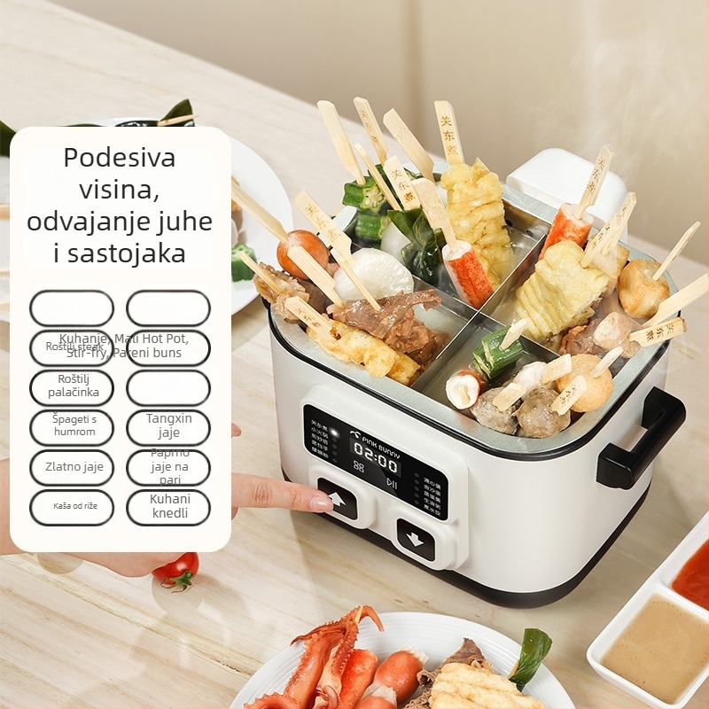 Električni lonac s podignutim dizajnom, 800W, kapaciteta 2-3 L, dodirno upravljanje, 1-2 porcije, funkcije: para, kuhanje, prženje, dinstanje