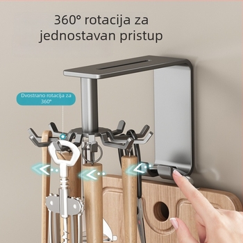 Danle karbonsko čelični kutni držač za kuhinjske posuđe, zidni, deset kandži, moderni minimalistički stil, premaz plastikom, težina oko 0,3 kg