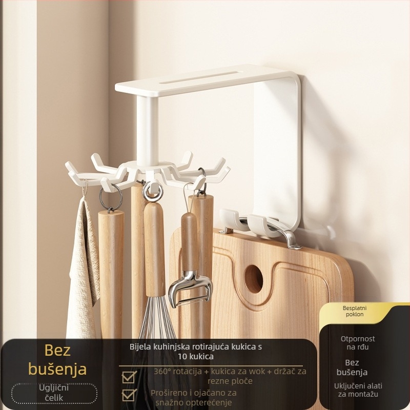 Danle karbonsko čelični kutni držač za kuhinjske posuđe, zidni, deset kandži, moderni minimalistički stil, premaz plastikom, težina oko 0,3 kg