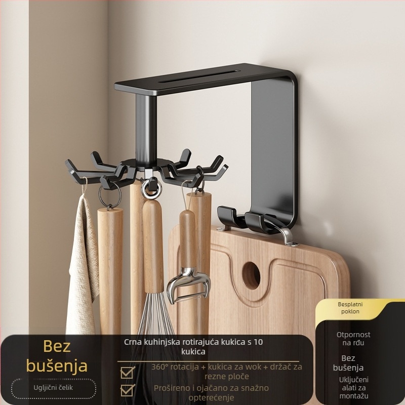 Danle karbonsko čelični kutni držač za kuhinjske posuđe, zidni, deset kandži, moderni minimalistički stil, premaz plastikom, težina oko 0,3 kg