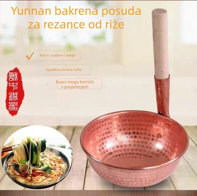 Bakrena posuda za rižine rezance, kineskog stila, ručno izrađena drška, pogodna za plin, kuha i dinsta