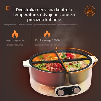 Električna posuda za fondue sa četiri odjeljka, dvostruki okus, 6 l, 110 V